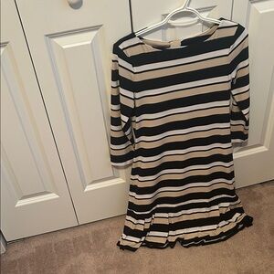 White House Black Market Black and Cream Striped Dress